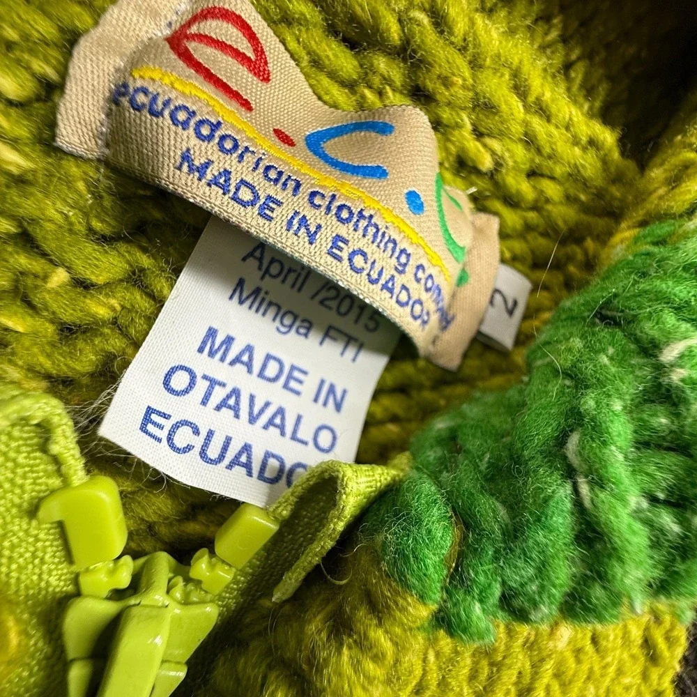 ECC Ecuador Kids 2 Wool Hoodie Zip Cardigan Animal Rainbow Hearts Chunky Knit - Picture 3 of 9
